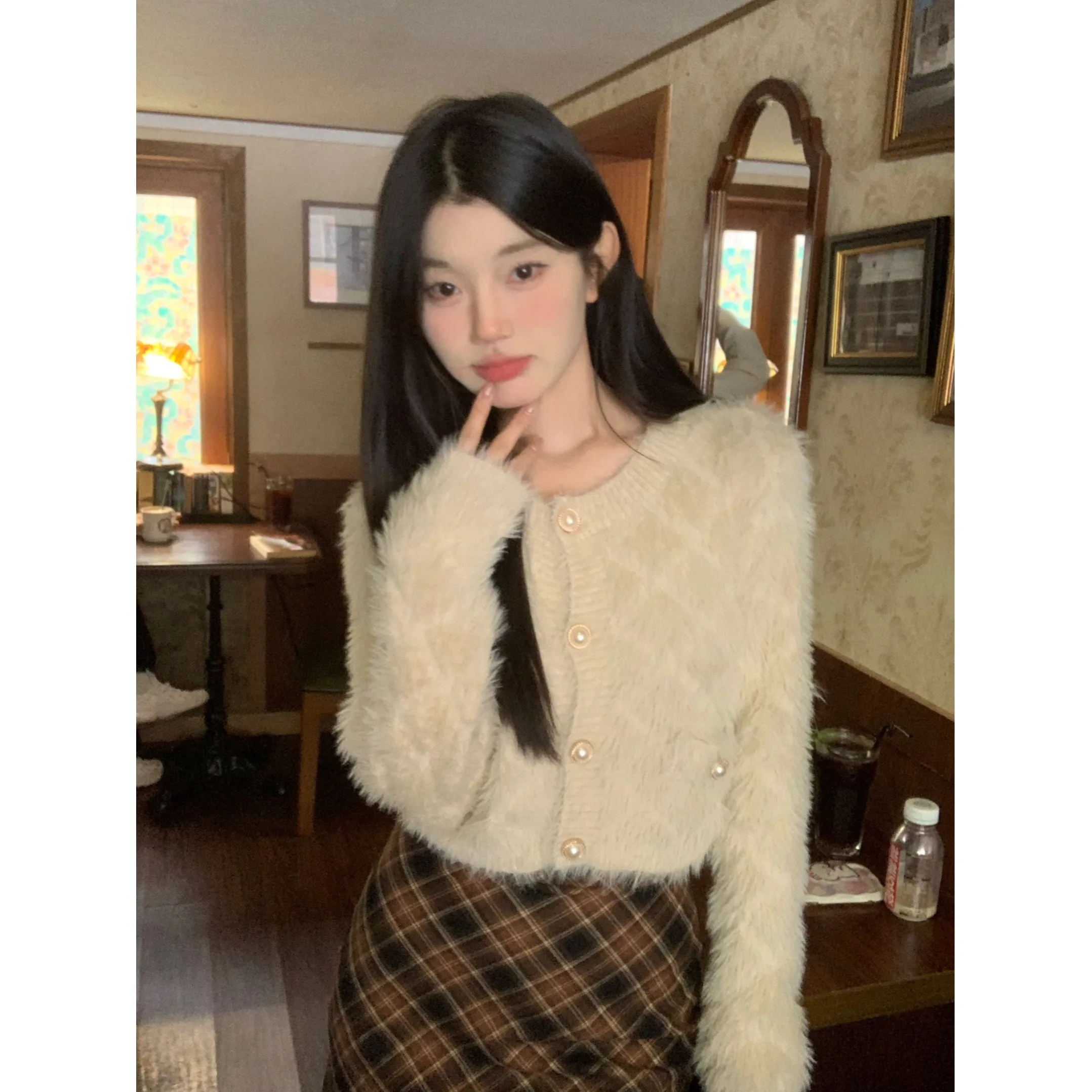 

Slim Fit Long Sve Knitted Sweater Soft Fur Simulation round Ne ort Sle Autumn New Arrival Women's Faion Top