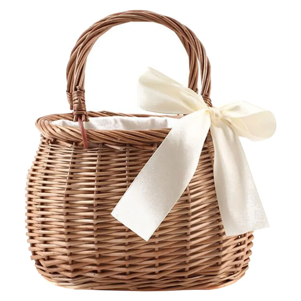 

Handwoven Wicker Flower Basket With Handle Rustic Storage Basket For Beach Picnic Decorative Bag Portable Fruit Vegetables