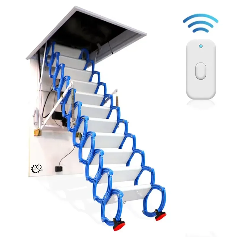 Strong Magnesium Alloy Wall Mounted Telescopic Ladder 500kg Load Bearing Electric Lift with Remote Control Function