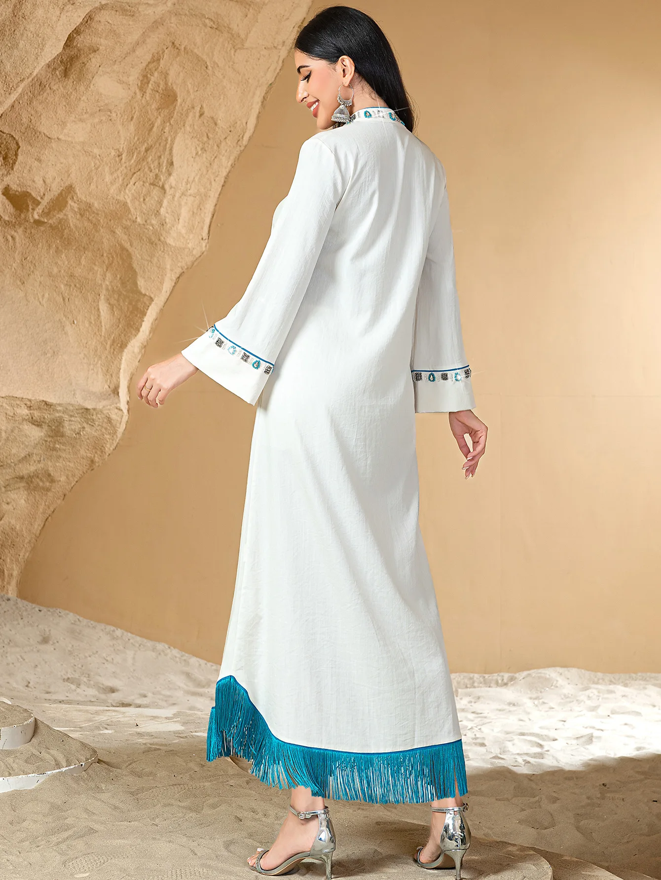 Eid 이슬람 여성 드레스 Abaya 파티 긴 소매 다이아몬드 Jalabiya 라마단 긴 드레스 Vestidos Largos Kaftan 아랍 긴 가운