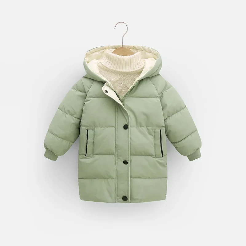 Neue 2-10 Jahre Winter Lange Jacke für Mädchen und Jungen, Outdoor-Bekleidung, Dick, Wärmeisolierend, mit Kapuze, für Kinder, Wattierte Baumwoll-Oberbekleidung – Detail 7