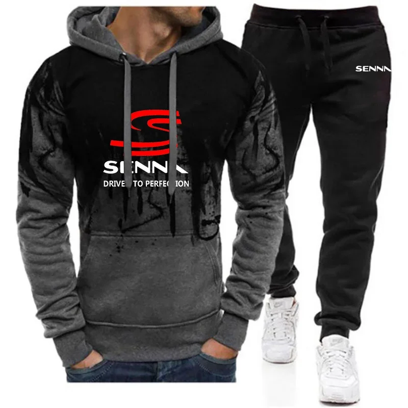 

2024 New Ayrton Senna Men Spring Autumn New Gradient Color Printing Set Casual Pullover Hoodie +Pant Comfortable Versatile