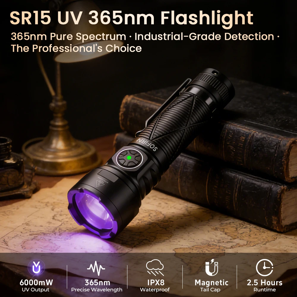 sofirn-sr15-uv-365nm-usb-c-rechargeable-sst08-uv-led-flashlight-21700-1000lm-ipx8-waterproof-magnetic-tail-cap-for-camping