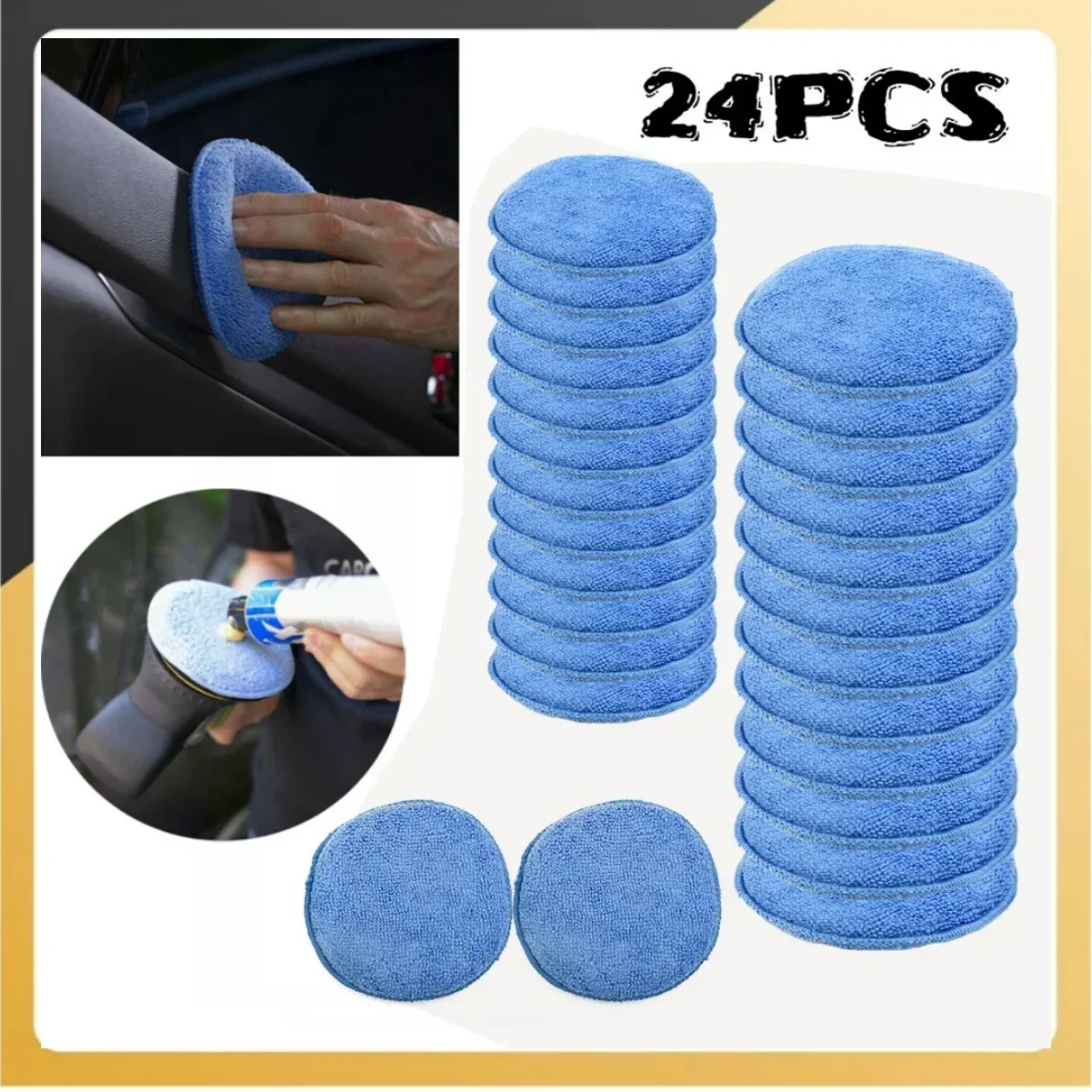 24pcs Round Shape 5 Inch 5in Car Auto Applicator Cleaning Polish Pad Foam Sponge Microfiber Waxing Waxing Sponge Car Tool