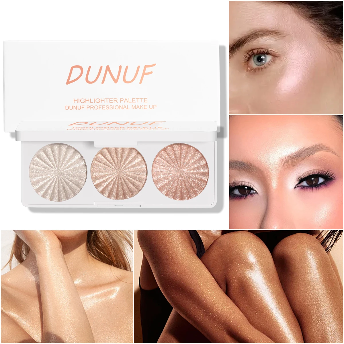 DUNUF Paleta resaltadora de brillo fino de perlas de 3 colores Paleta de contorno para agregar dimensiones y brillo
