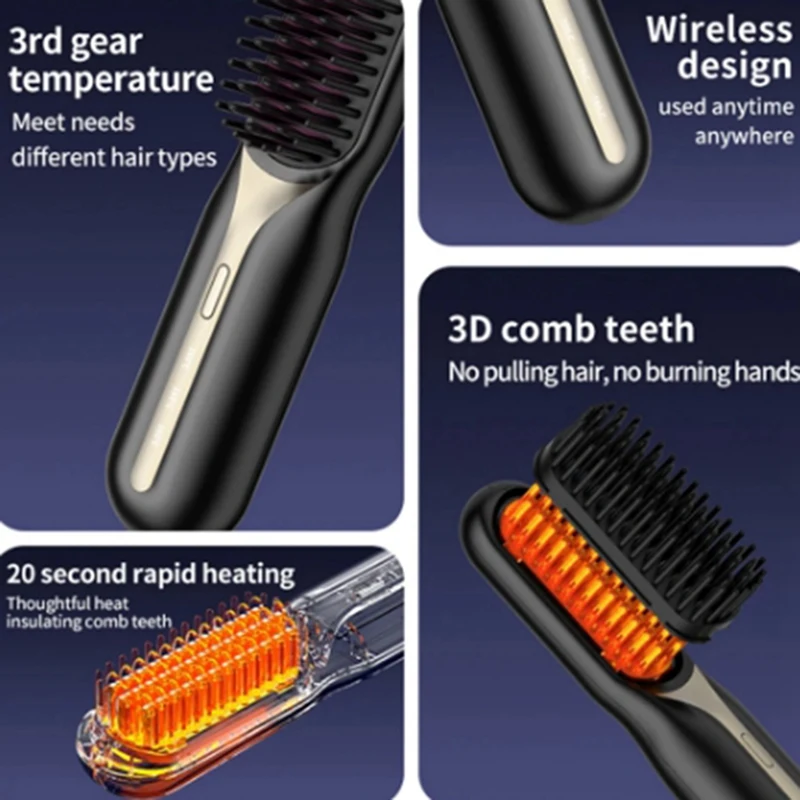 Cordless Hair Straightener Hot Heating Comb Professional Electric Brush For Hair Smoothing Iron Negative Ion Hair Care