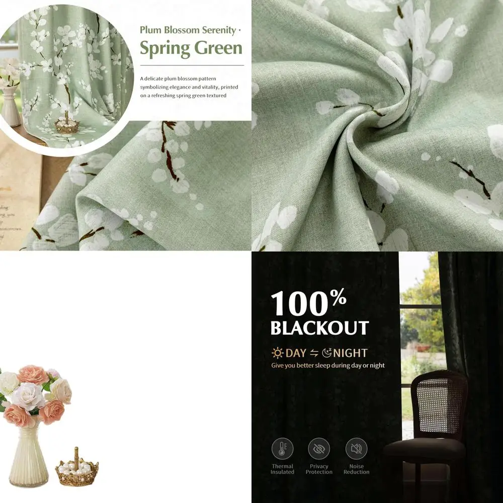 

Шторы Sage Green 96, цветочные шторы с карманом для стержней, термоизолированные, для спальни и гостиной