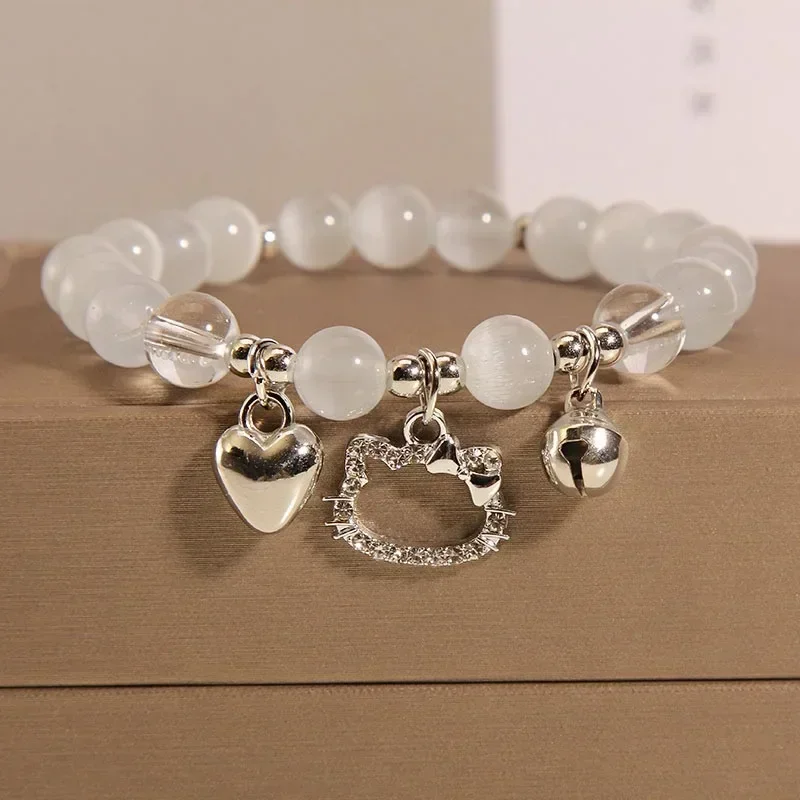 

New Style Hello Kitty Sanrio Love Bell Bracelet Accessories Girl Shiny Beads Hand Beaded Boudoir Bracelet Bestie Bracelet Gift