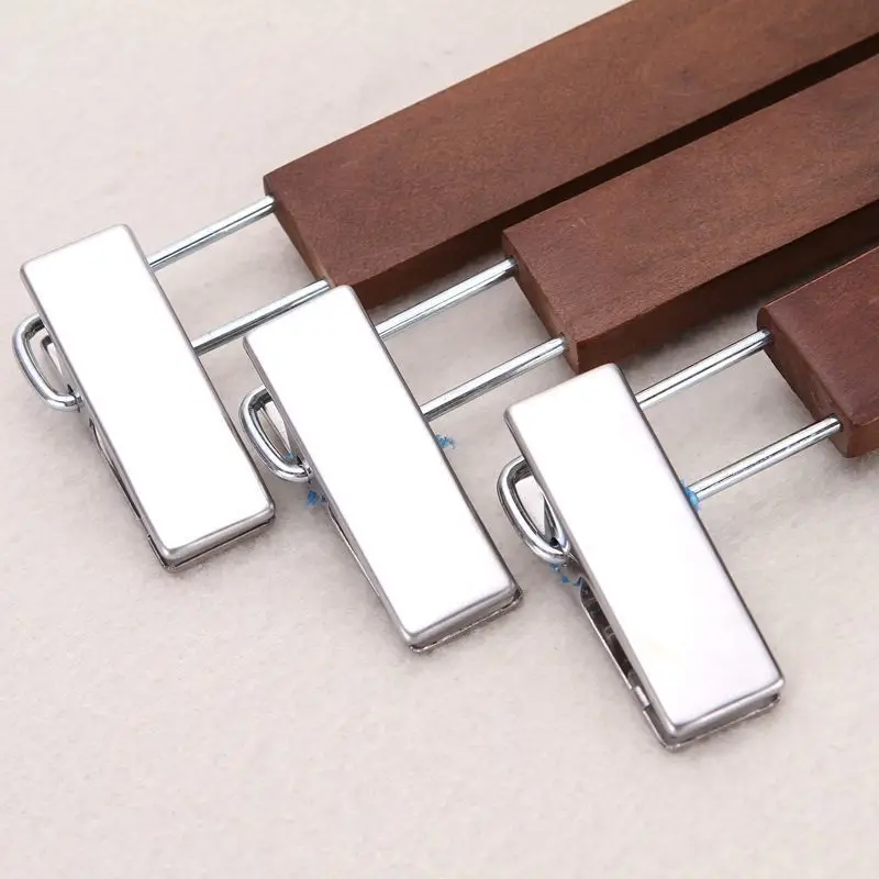 Retro 10pcs Wooden Pants Hanger Clothes Closet Organizer Skirt Trouser Rack Wardrobe Storage Anti Slip Metal Clip