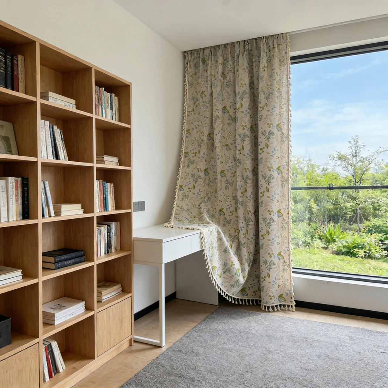 American-style printed curtains with fringed lace for the living room, semi-blackout fabric cortinas