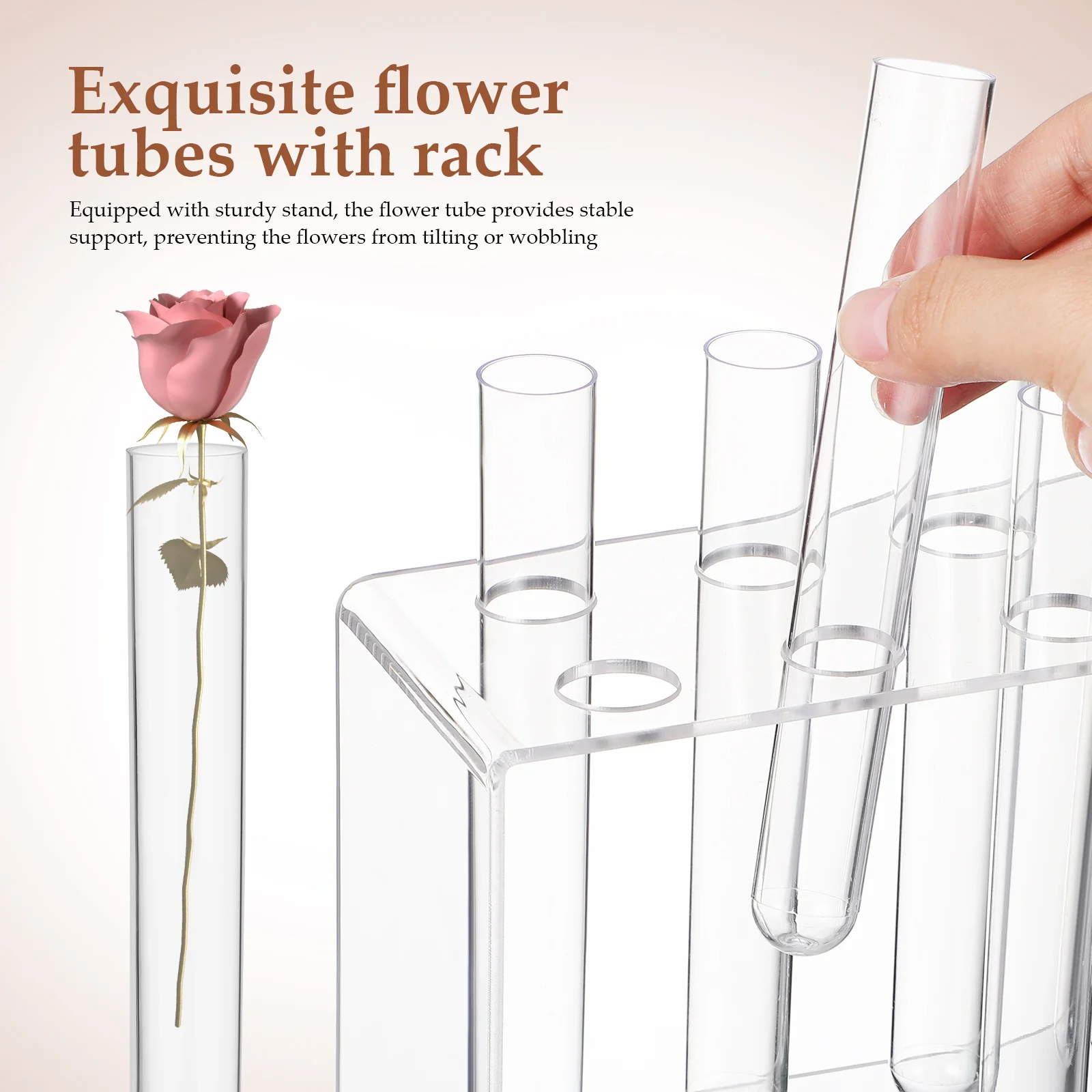 

12 pcs Acrylic Floral Tubes With Rack Transparent Flower Water Bottles Stable Support Multi Functional For Wedding Home Decor