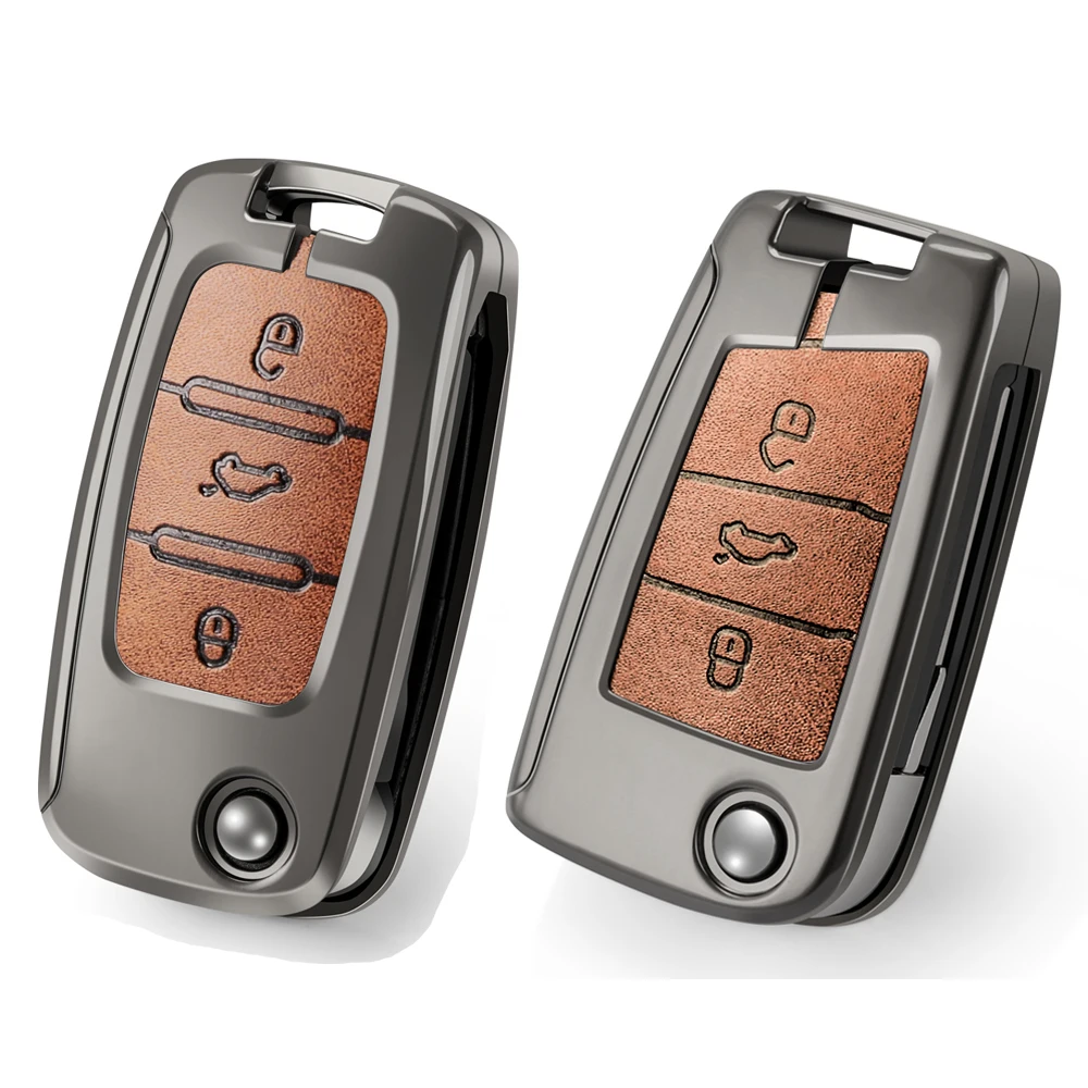 Zinc Alloy + Leather Car Key Case Cover for VW Polo Tiguan Passat Golf Jetta Lavida Golf Tiguan T-roc T-cross for Skoda Octavia