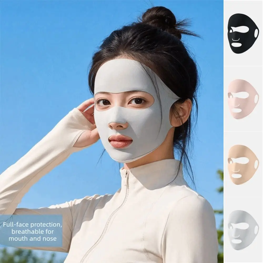 

Adjustable Summer Ice Silk Mask Breathable Thin Sunscreen Mask Solid Color UV Protection Face Cover Women/Girls