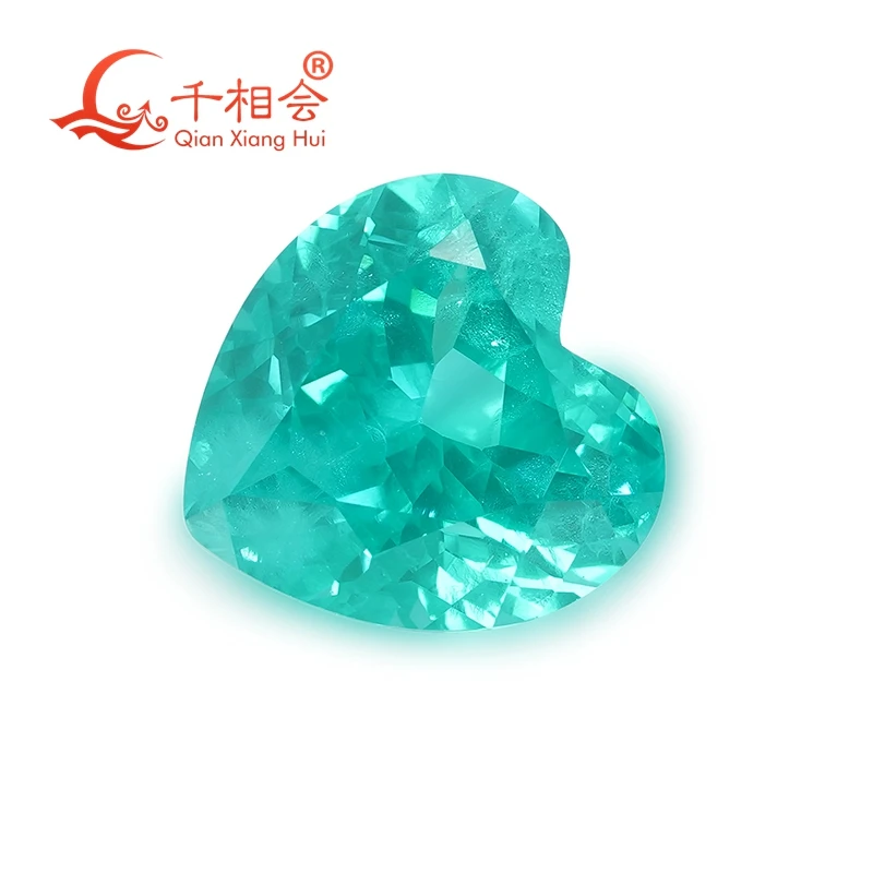 

lab grown paraiba color heart shape Yttrium Aluminum Garnet Cultivated Tsavorite inclusions gem stone