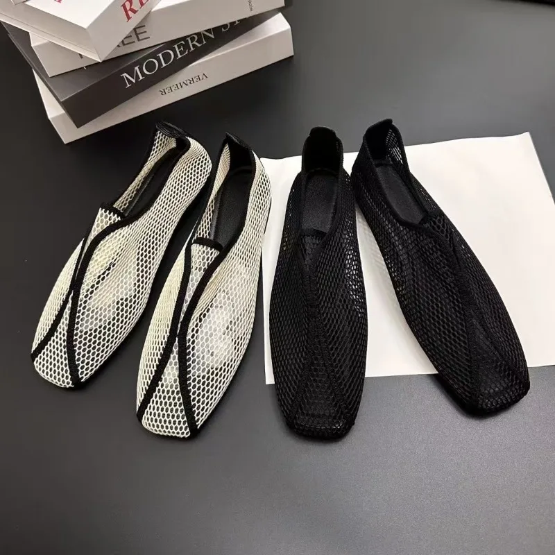 2026 Hollowed-out Mesh Sandals for Women - Summer One-Piece Square-Toe Flat Mary Jane Sandals