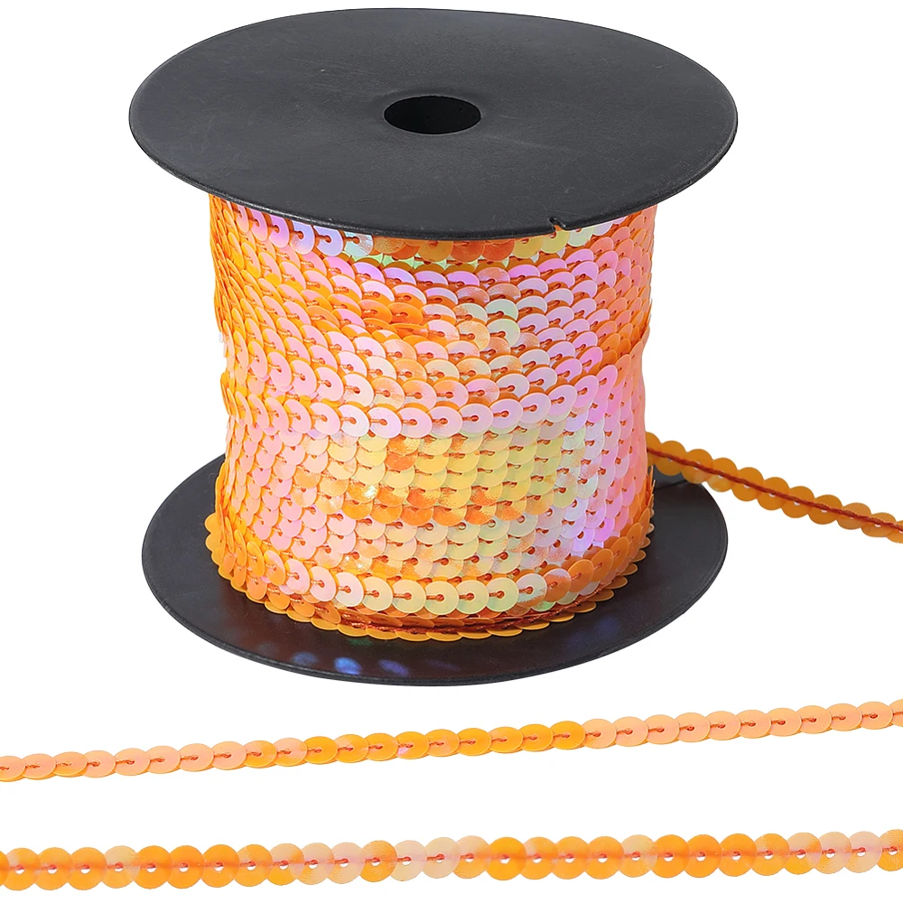 100 Yards 6MM Orange Sequin Trim Sequins Beaded Strip Trimming Ribbon Flat Spangle Metallic Glitter Paillette String Bulk Roll