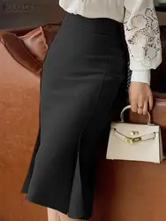 ZANZEA 2024 Summer Women Mermaid Skirts Elegant High Waist Workplace Knee-length Skirt Fashion Packae Hip OL Slit Fishtail Jupes