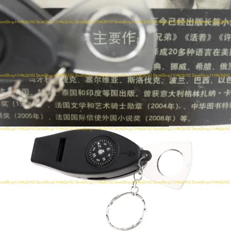 

Q2Q4 4 in1 Outdoor Survival Magnifier Thermometer Keychain Travel