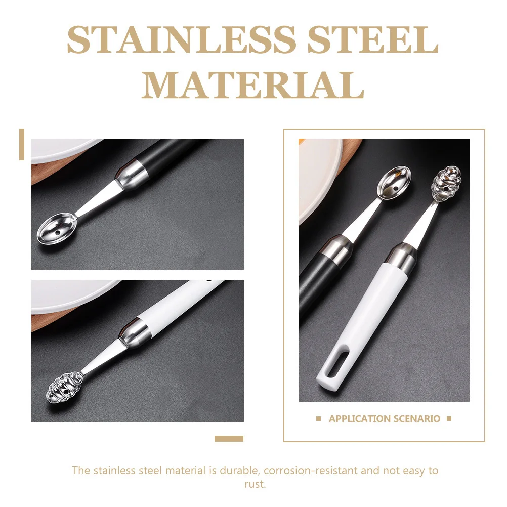 

2pcs Stainless Steel Fruit Digging Scoop Spoon Kitchen Gadget Smooth Surface Easy Clean Wood H Home
