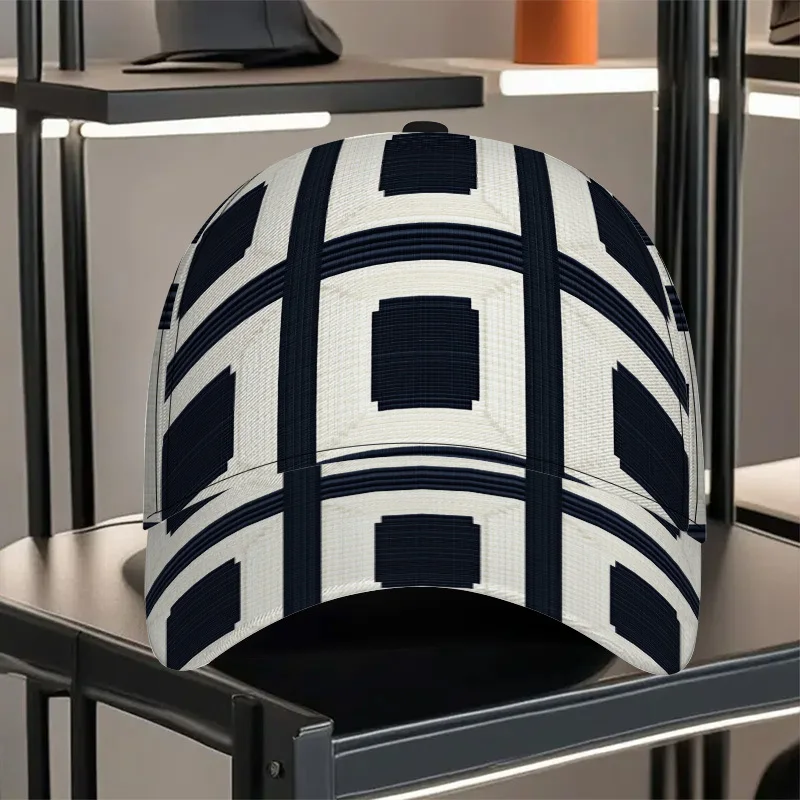 1pc Geometric Black and White Tiles Print Classic Baseball Cap Adjustable Structure, Unisex Versatile Style