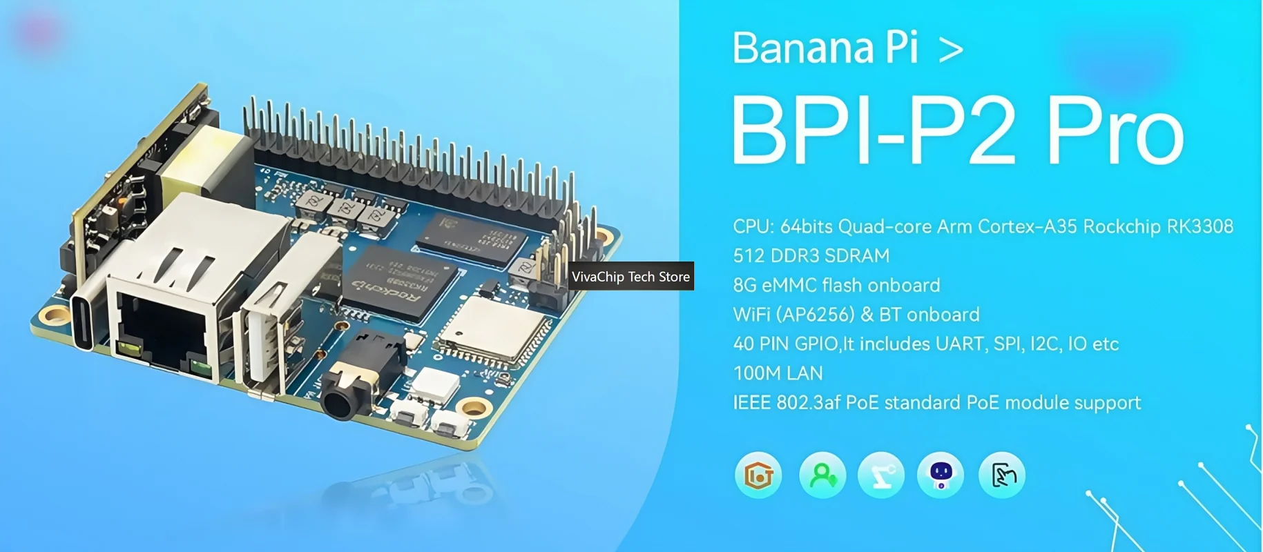 VivaChip TechBanana Pi BPI-P2 Pro IoT Development Board Adopts Rockchip RK3308 Chip Design, 512M Memory, 8G Storage, And Support