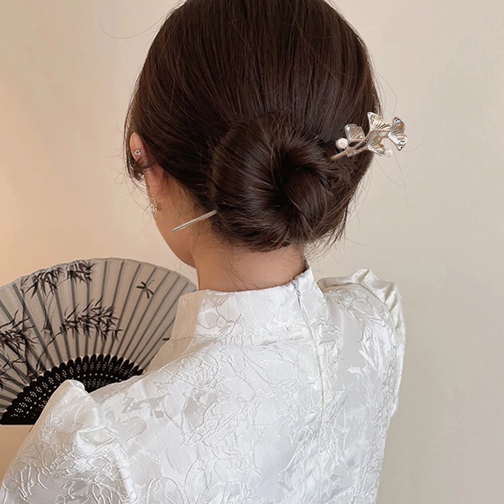 Women Pearl Ginkgo Leaf Hair Stick For Women Traditional Chinese Hanfu Hair Accessories Girls Hairpin Elegant Hair Chopsticks