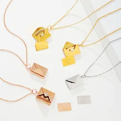 10PCS Envelope Necklace Stainless Steel Metal Envelope Pendant Necklaces Choker Blank For Engrave Mirror Polished