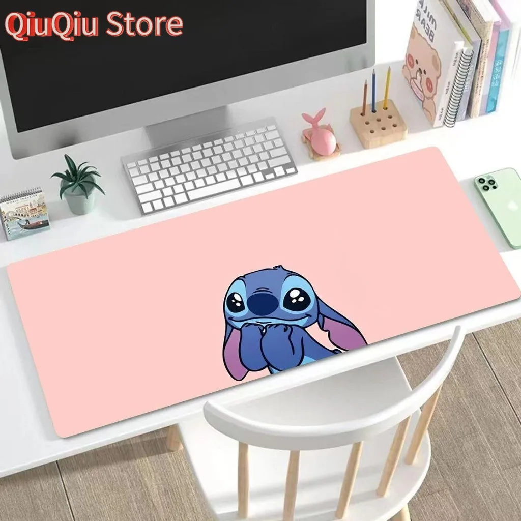 Alas Mouse Kartun Stitch Ekstra Besar Tebal untuk Keyboard Komputer, Alas Meja untuk Anak Perempuan Dewasa, Alas Meja Karet Lucu untuk Pelajar