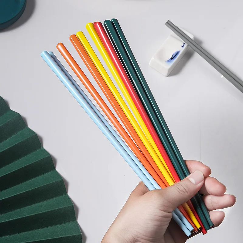 1 Pair Colorful Chopsticks Long Ceramic Chop Stick Reusable Food Sticks for Sushi Bento Accessories Kitchen Tableware Dinnerware