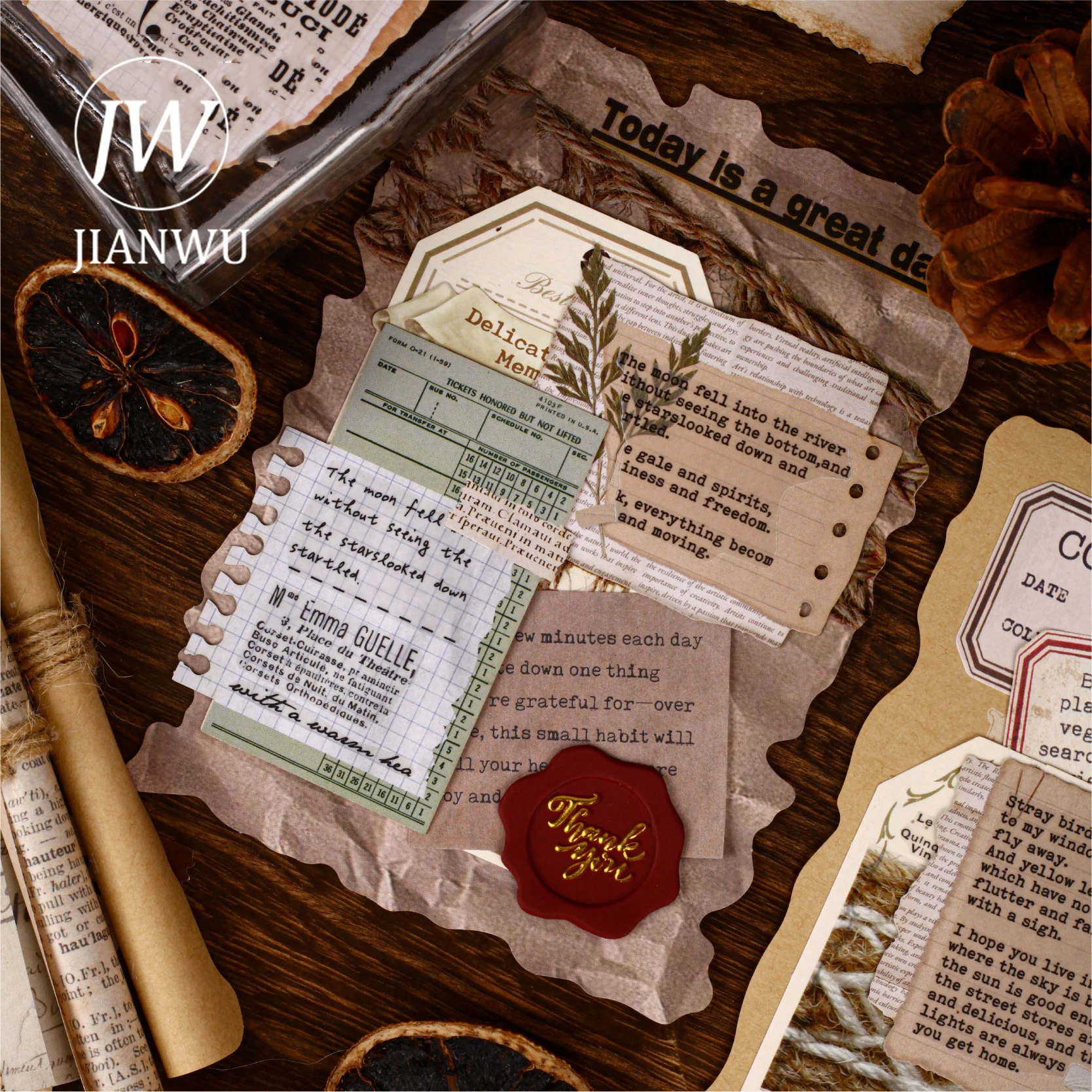 JIANWU Trace Series Vintage Plant Note Landscape Material Collage Scrapbooking Sticker Creative DIY Journal Stationery