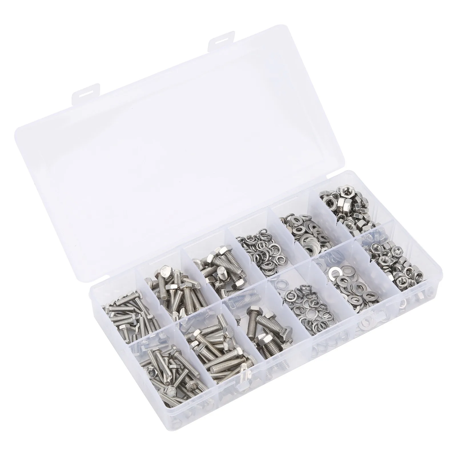 475pcs 304 Stainless Steel Screw Hex Bolts Nuts Gasket M4/5/6 Assortment Set Box