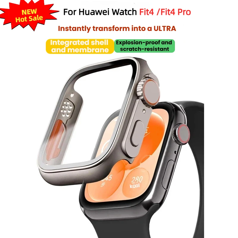 

Glass+Case For HaWei Fit4 HaWei Fit4Pro watch Case straight edge Screen Hard PC Front and rear bumper shells Case Ultra