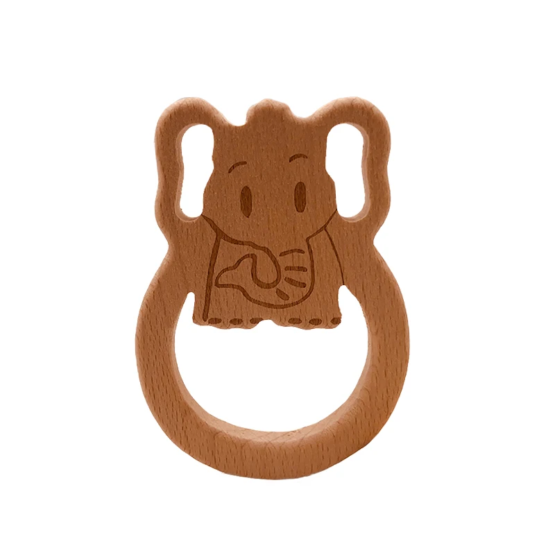 ABCPICK 10pc Baby Wooden Teether Food Grade Animal Natural Beech Wood Animal Elephant Shape DIY Pacifier Clip Newborn Toys Beads