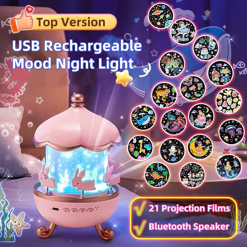 21 Padrões 360 °   Rotação estrela lua projeção luz do humor com alto-falante bluetooth carregamento usb nightlight para crianças presentes de natal