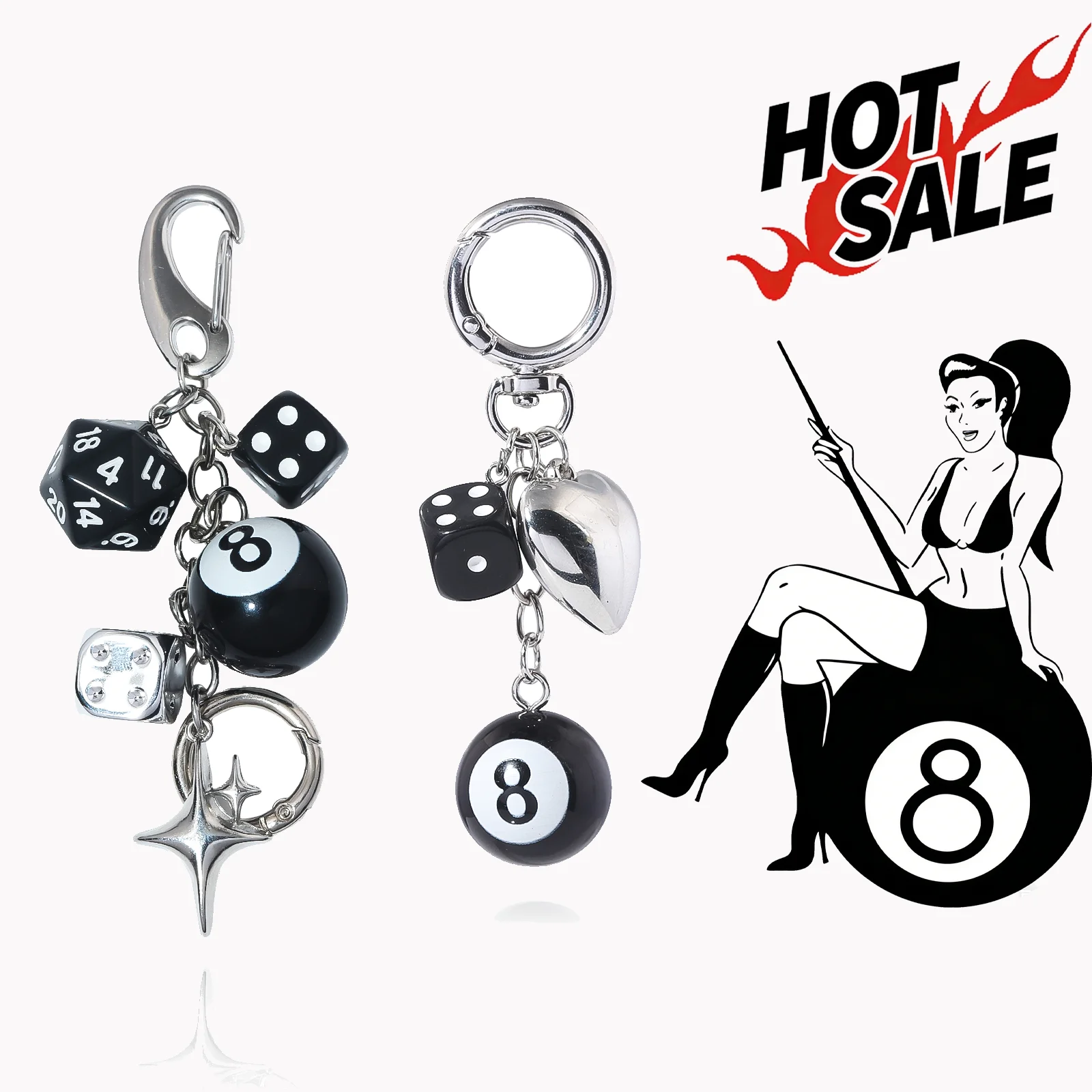 3Pcs/Set Black Dice Billiards Keychain Hiphop Lucky Dice Y2K Pendant Bag Charm Punk Cool Jewelry Acces Bag Charms Birthday Gift