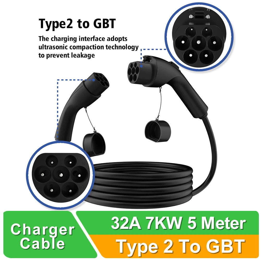 

LONLINK Type 2 To GB/T 62196 EV Charging Cable 16/32A 22KW 3 Phase Fast Charging 5 Meter electric car Cable for zeekr BYD MG