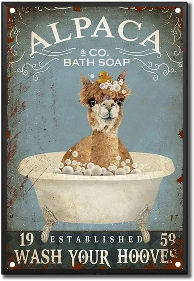 Tin Sign Alpaca and Bath Soap Company Bathroom Wall Art Bathroom Sign Bathroom Wall Decoration Fun Home Decor Bistro Cartel de C