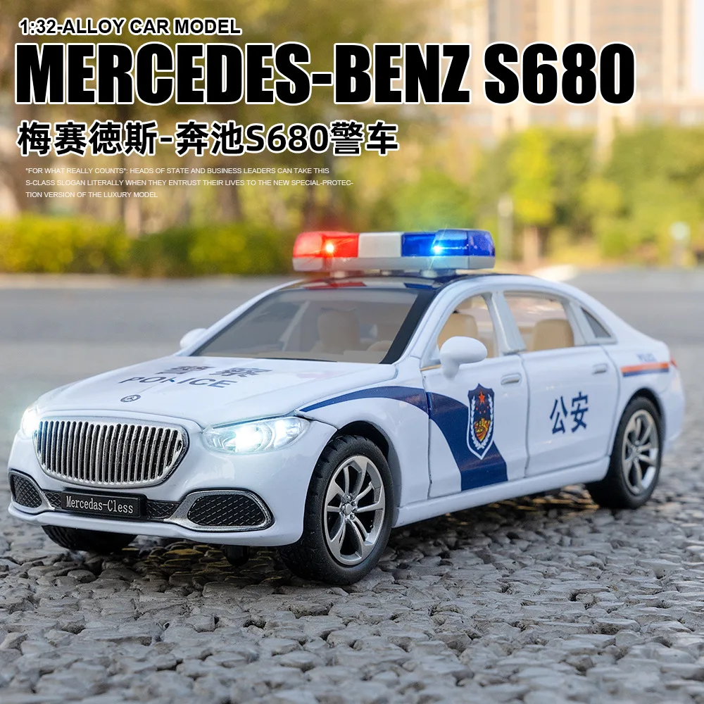 

1:32 Mercedes-Benz S680 Police Car Simulation Diecast Metal Alloy Model car Sound Light Pull Back Collection Kids Toy Gifts