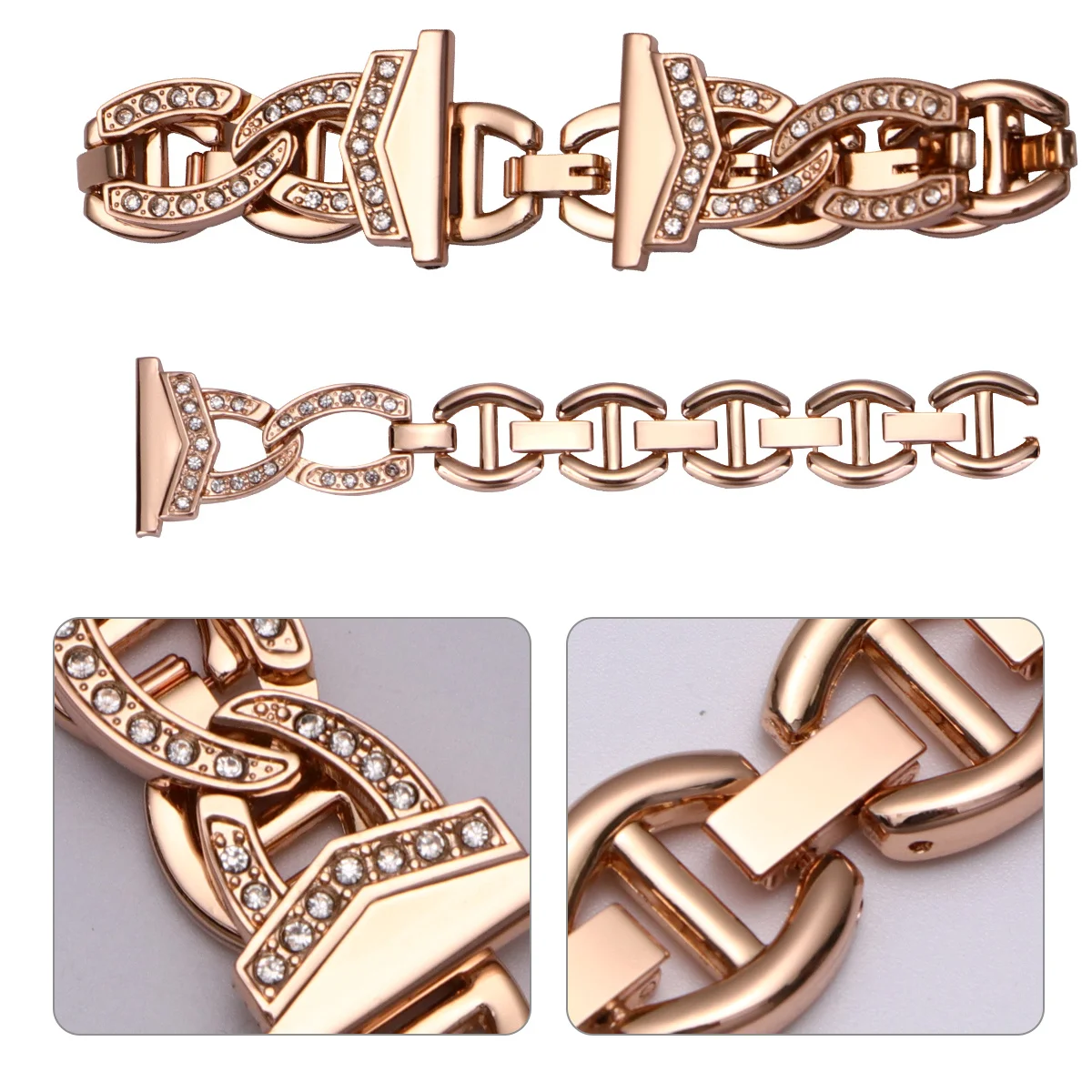 

Metal Watch Band Stainless Steel Diamond Strap For Smart Watch Rose Gold Compatible Unisex Comfortable Design Phone