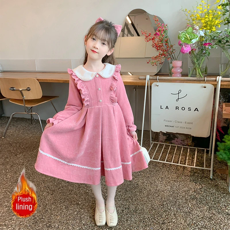 girls pink and green floral corduroy dress fall winter Floral Corduroy Dress | Baby Girl Outfits main image 1