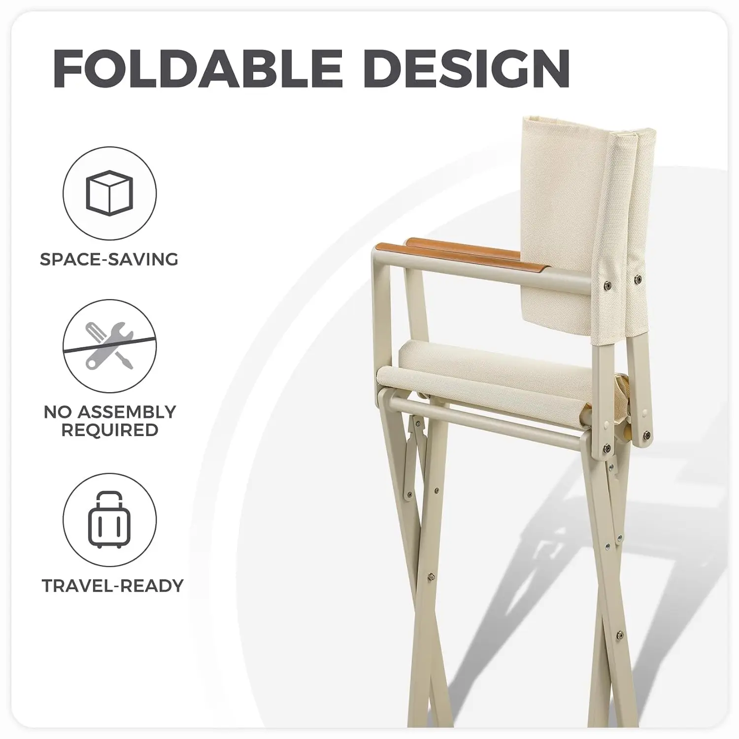 Extra-Wide Folding Director Chair Set of 4 with Sling & Woodgrain Armrests for Outdoor Dining, Apricot, Customized