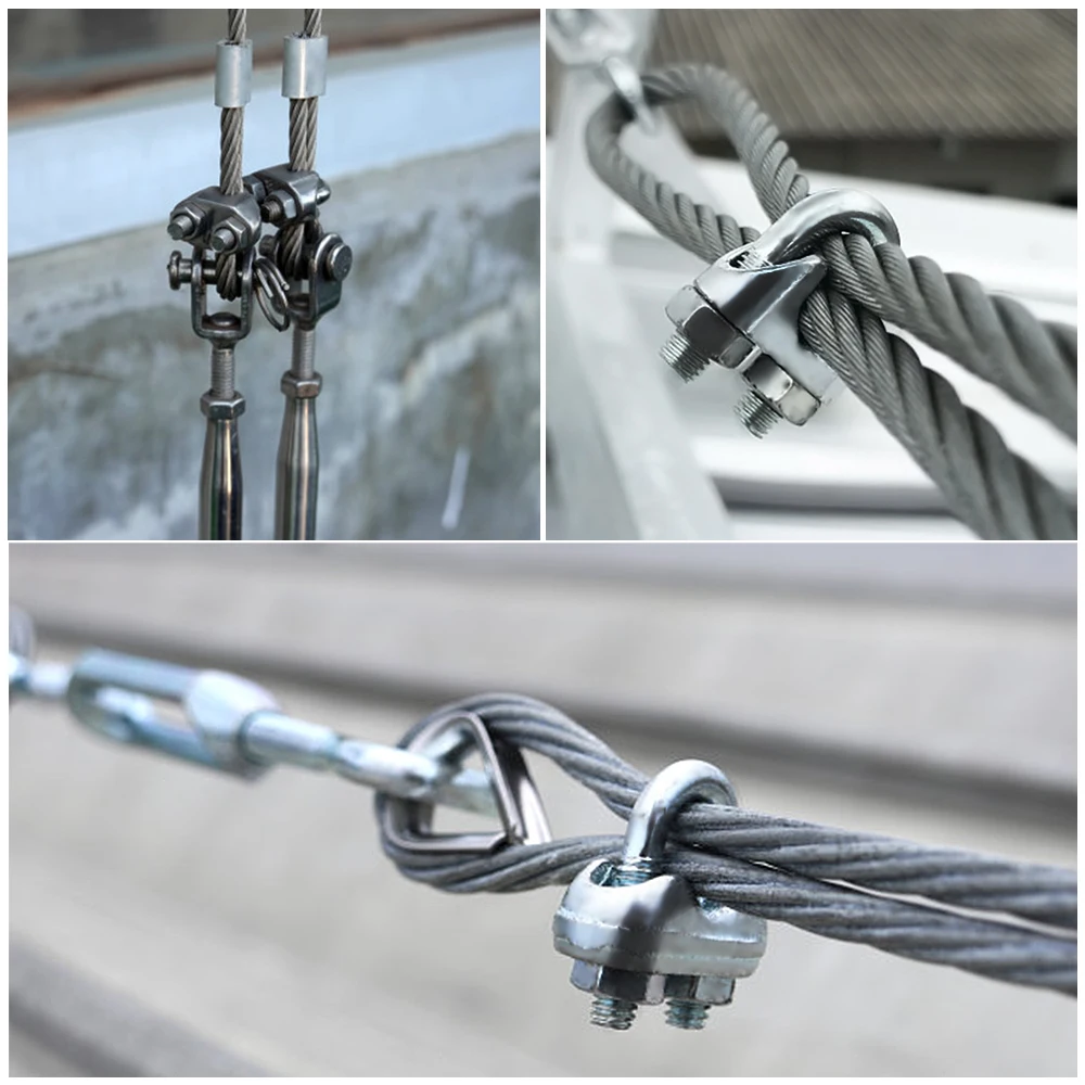 1-50pcs Waterproof U-Shaped Cable Clamp Stainless Steel Wire Rope Fixing Clips Sling Fastener Accessories For 1/2/3/4/5/6/8/10mm