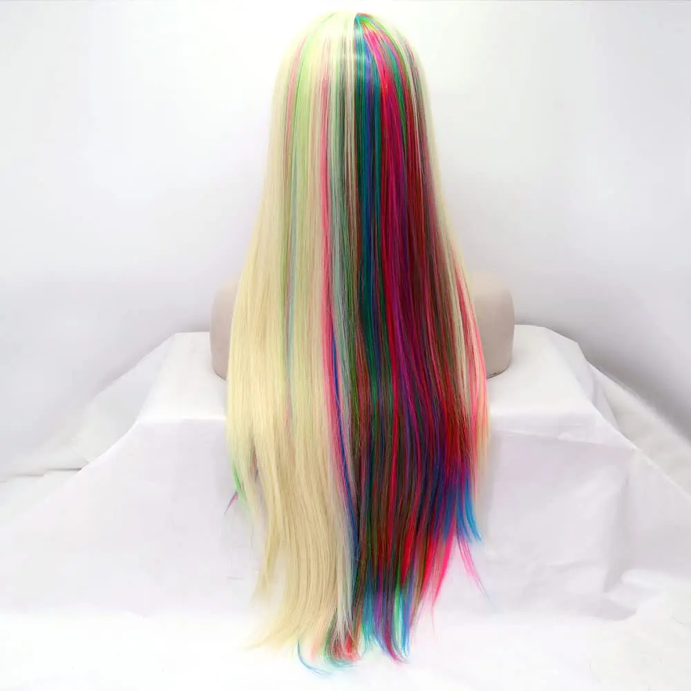 613#Mixed Blonde Colorful Wig Synthetic Rainbow Lace Front Wigs Long Silky Straight Wig Heat Resistant Fiber Long Wigs Cosplay