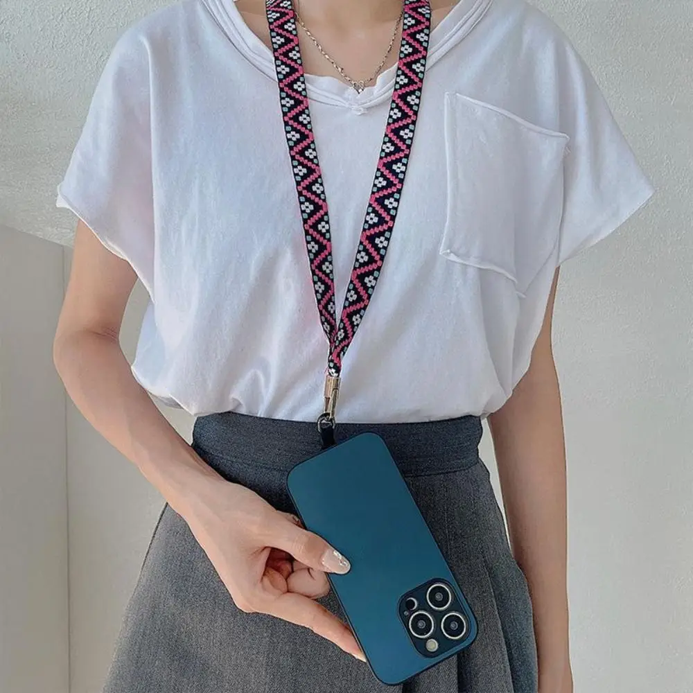 Ethnic Style Pattern Mobile Phone Lanyard Hanging Cord Cross-body Strap Phone Anti-lost Rope Wide Detachable