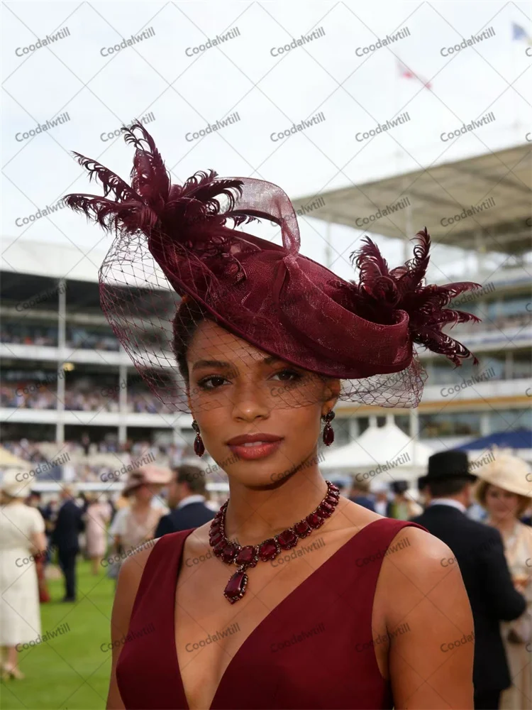 

Marron Mesh Women Fascinator Hat For Derby Kentucky Headpiece Bride Veils Party Dinner Event Pillbox Fascinator Hair Accessories