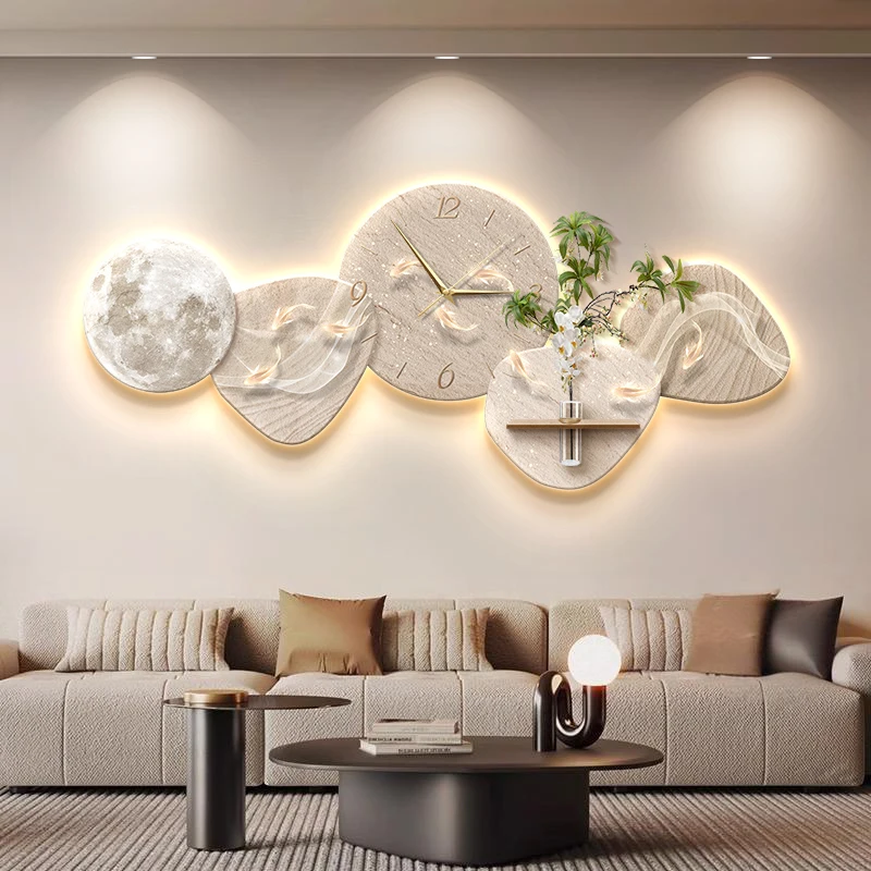 Modern light luxury living room decoration painting, nine x fish picture, clock and wall lamp, gr high-end