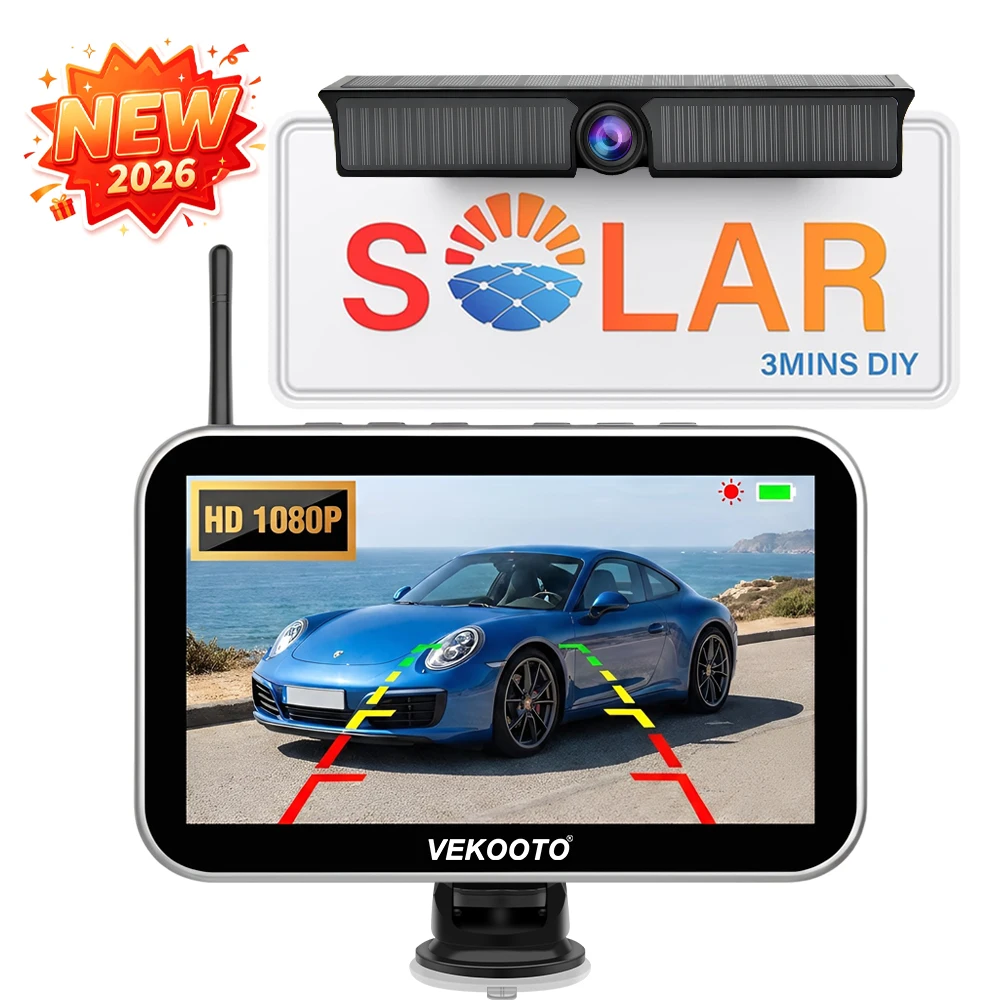 Image of Solarbetriebene Magnetische Kabellose Rückfahrkamera 7" 1080P HD Monitor 5000mAh Wiederaufladbare Wasserdichte Rückfahrkamera Nachtsicht 3-Minuten-Installation