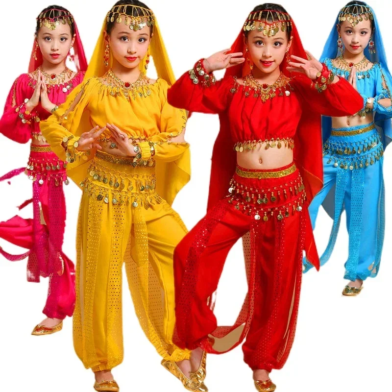 Set di costumi di danza del ventre per ragazze Completi per spettacoli di danza indiana per bambini Concorso di danza del ventre per bambini Costume da ballo egiziano per ragazza