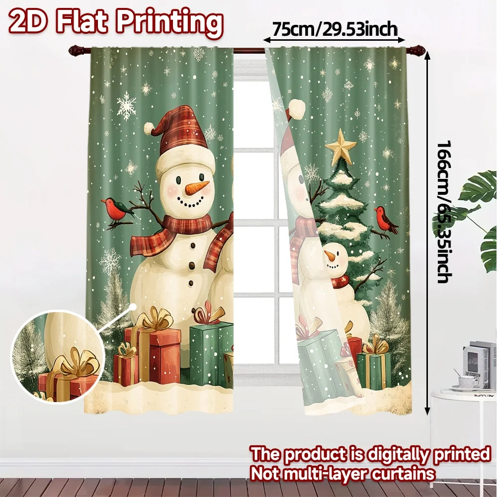 2pcs,Curtains Cute Snowman Christmas Holiday_c Popular Curtain Cloth Yarn Curtains Home Decor Perfect for Semi-Transparent