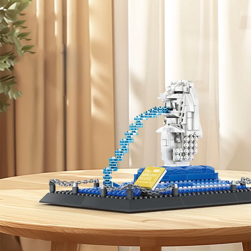 

Creative World Famous Modern Architecture Singapore Merlion Fountain Building Block Construction Model Bricks Toys For Gift
